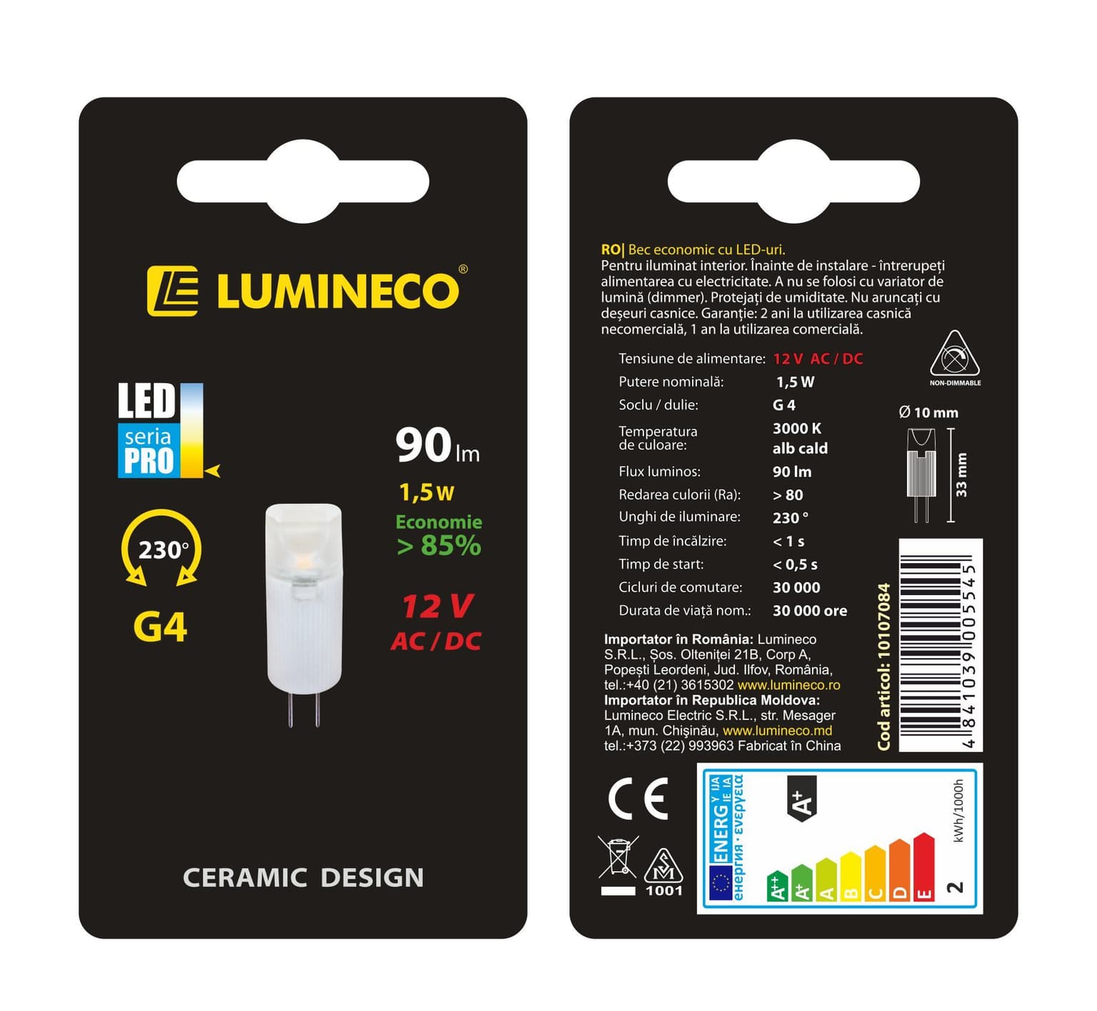 Bec LED Lumineco PRO G4 1.5W 12V AC/DC 3000K