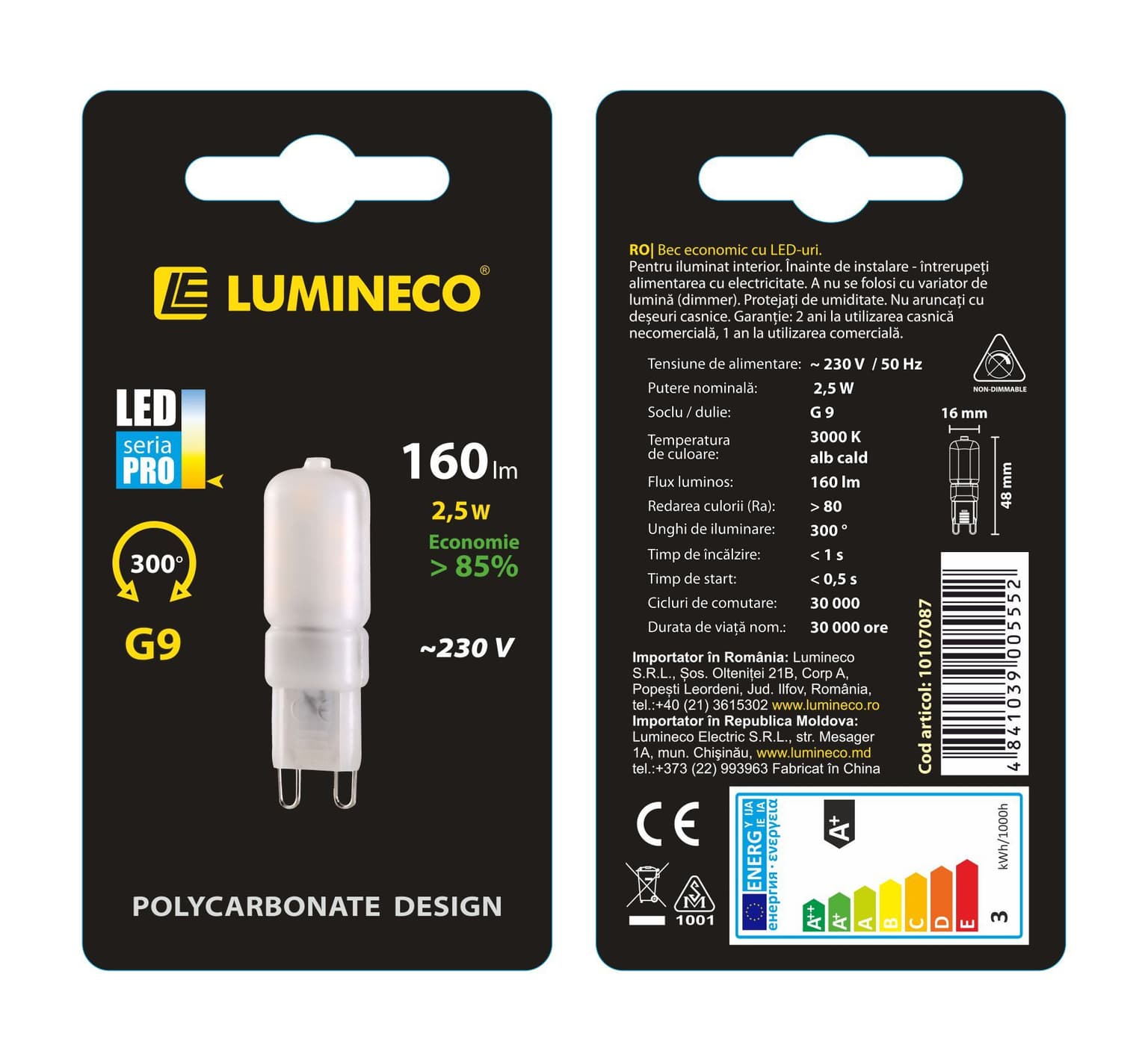 Bec LED Lumineco PRO G9 2.5W 230V 3000K